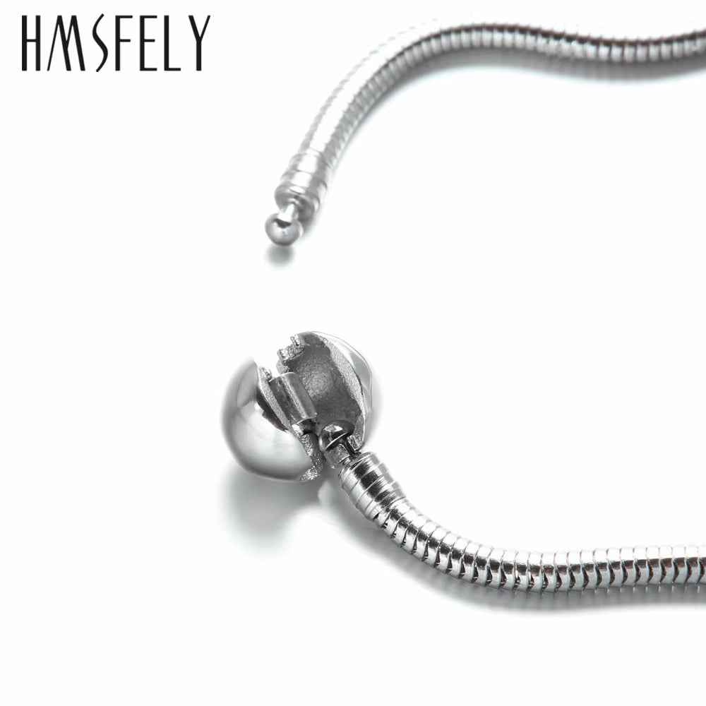 316L Titanium Stainless Steel Snake Chains Bracelet for Women DIY Charm Bracelets Accessories round Ball Buckle Bracelet