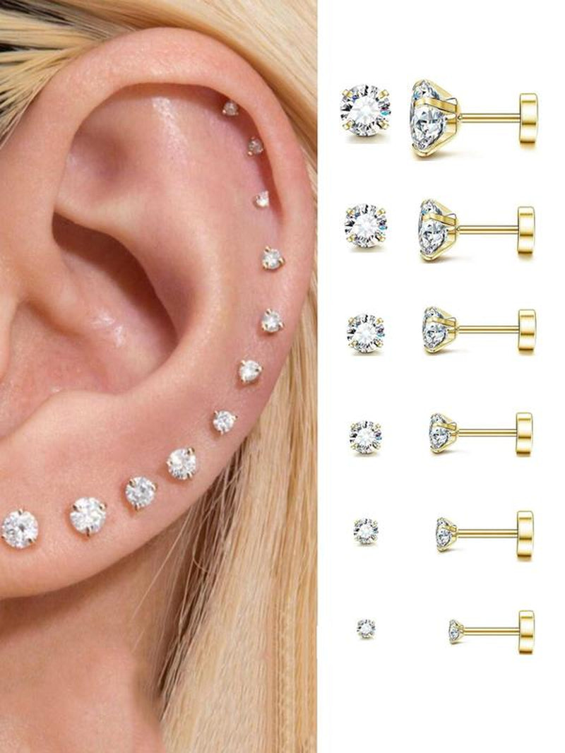 Sparkling Rhinestone Ear Studs - Trendy Stainless Steel Cartilage Earrings for Women & Girls, Perfect for Parties and Back to School Gifts!