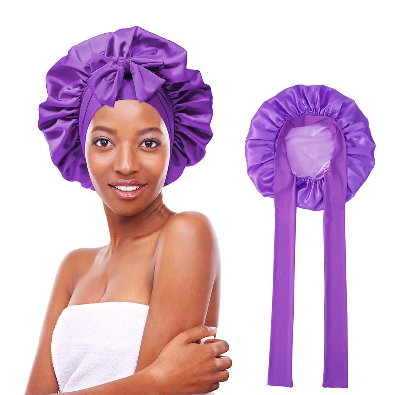 AWAYTR Double Layer Satin Bonnet for Curly Hair - Luxurious Sleep Cap with Elastic Tie Band for Ultimate Hair Care