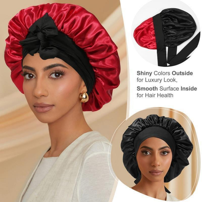 AWAYTR Double Layer Satin Bonnet for Curly Hair - Luxurious Sleep Cap with Elastic Tie Band for Ultimate Hair Care