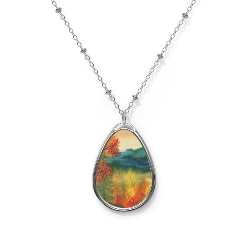 Enchanting Fall Forest Nature Oval Necklace