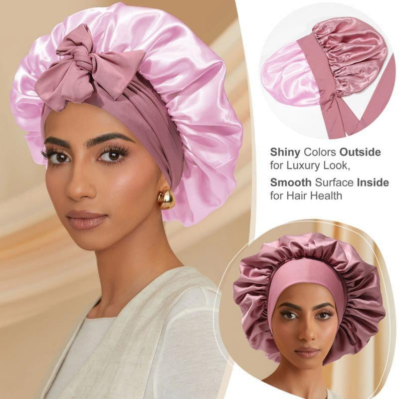 AWAYTR Double Layer Satin Bonnet for Curly Hair - Luxurious Sleep Cap with Elastic Tie Band for Ultimate Hair Care