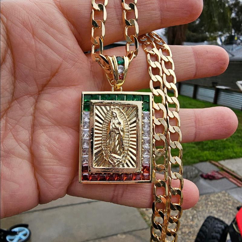 Elegant Square Virgen De Guadalupe & San Judas Necklace Pendant