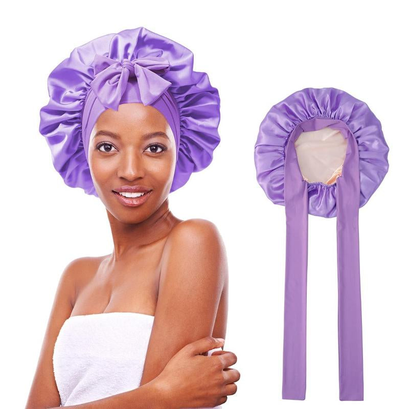 AWAYTR Double Layer Satin Bonnet for Curly Hair - Luxurious Sleep Cap with Elastic Tie Band for Ultimate Hair Care