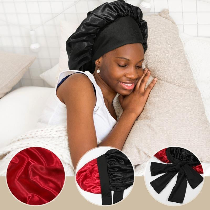 AWAYTR Double Layer Satin Bonnet for Curly Hair - Luxurious Sleep Cap with Elastic Tie Band for Ultimate Hair Care