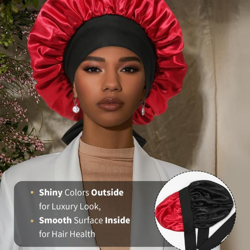 AWAYTR Double Layer Satin Bonnet for Curly Hair - Luxurious Sleep Cap with Elastic Tie Band for Ultimate Hair Care