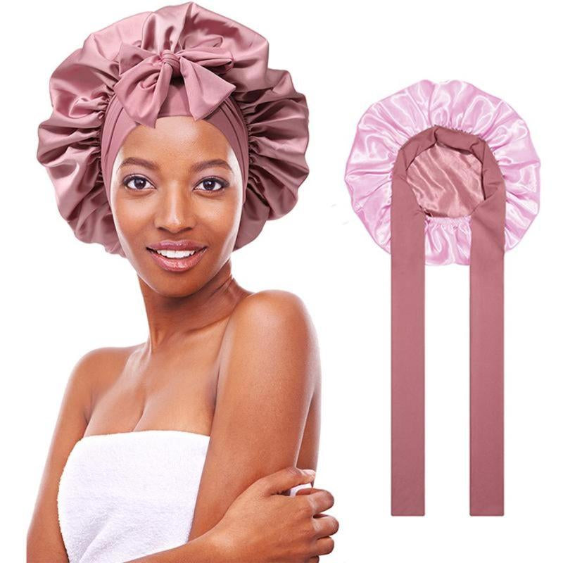 AWAYTR Double Layer Satin Bonnet for Curly Hair - Luxurious Sleep Cap with Elastic Tie Band for Ultimate Hair Care