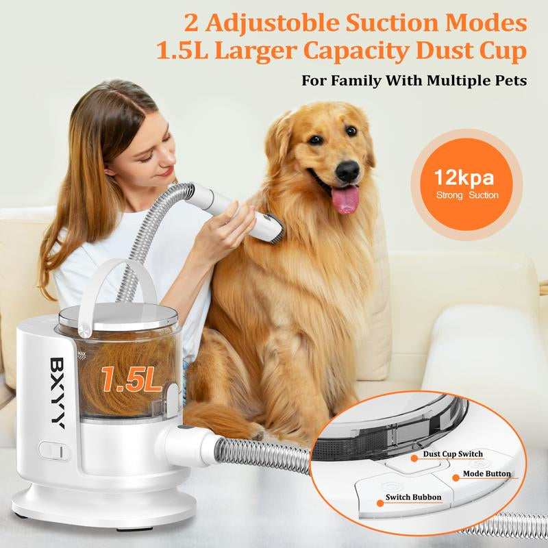 BXYY Ultimate Dog Grooming Kit & 5-in-1 Pet Vacuum Tools - 1.5L Powerful Hair Vacuum, Clippers, Shedding Brush & Home Cleaning Solution - Perfect Gift for Pet Lovers!