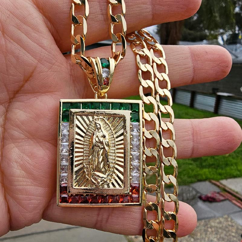 Elegant Square Virgen De Guadalupe & San Judas Necklace Pendant