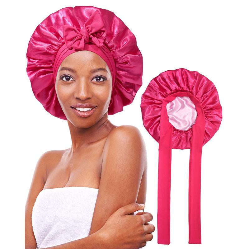 AWAYTR Double Layer Satin Bonnet for Curly Hair - Luxurious Sleep Cap with Elastic Tie Band for Ultimate Hair Care