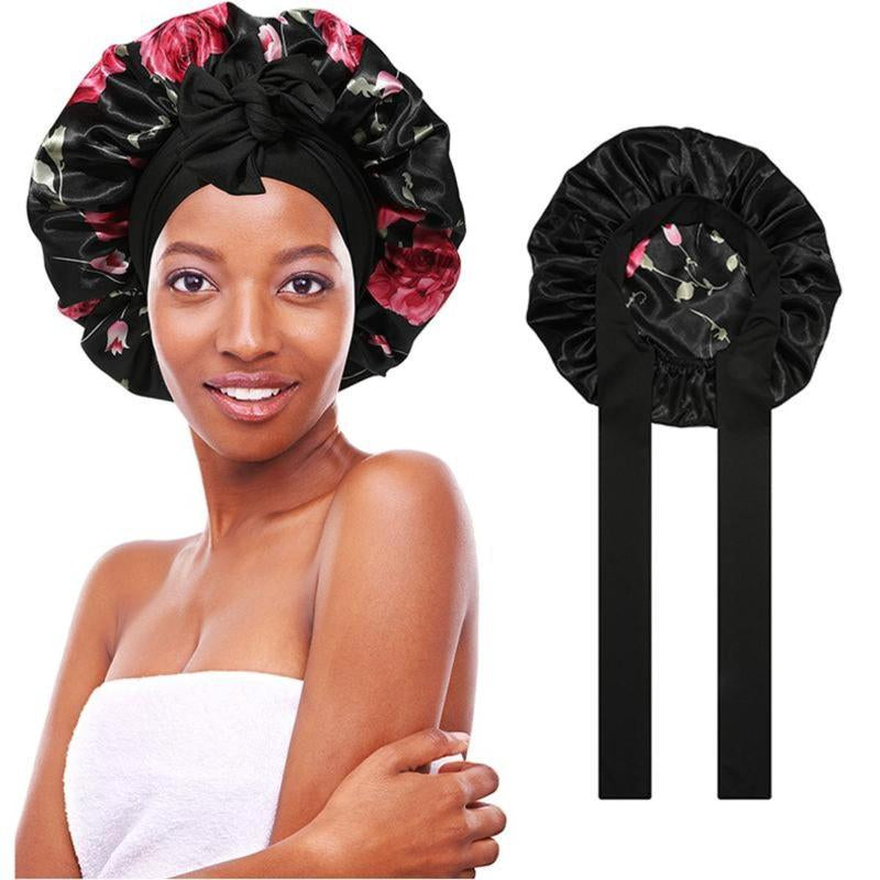 AWAYTR Double Layer Satin Bonnet for Curly Hair - Luxurious Sleep Cap with Elastic Tie Band for Ultimate Hair Care