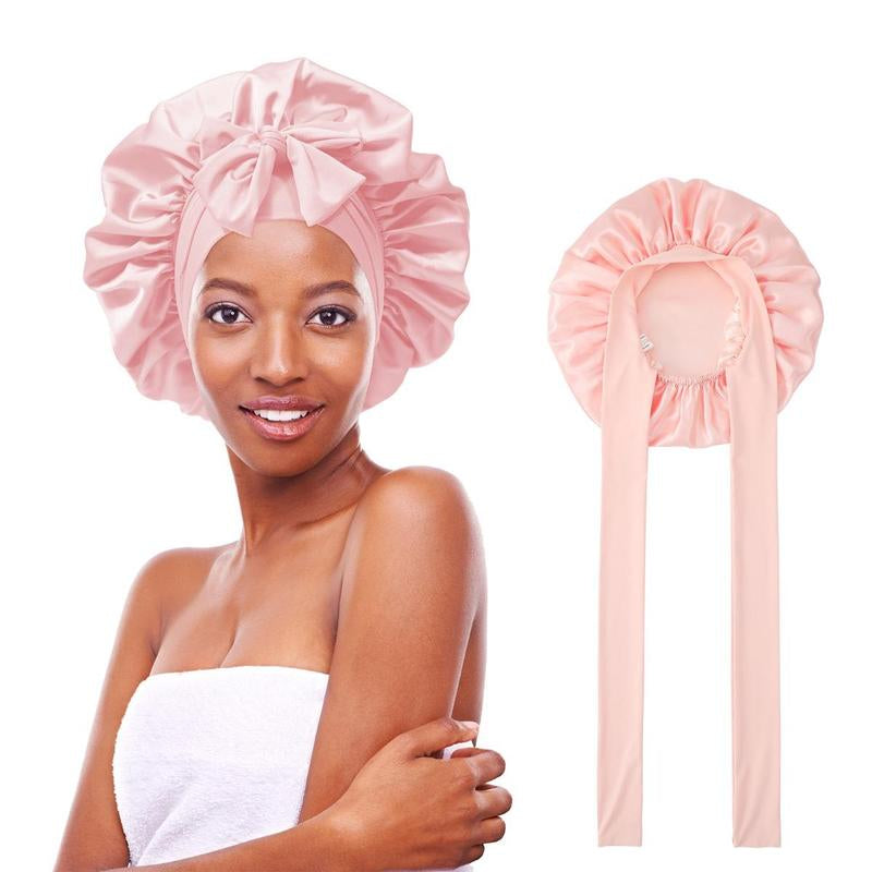 AWAYTR Double Layer Satin Bonnet for Curly Hair - Luxurious Sleep Cap with Elastic Tie Band for Ultimate Hair Care