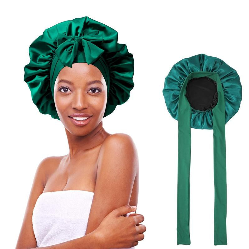 AWAYTR Double Layer Satin Bonnet for Curly Hair - Luxurious Sleep Cap with Elastic Tie Band for Ultimate Hair Care