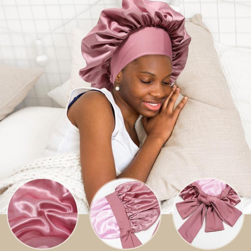 AWAYTR Double Layer Satin Bonnet for Curly Hair - Luxurious Sleep Cap with Elastic Tie Band for Ultimate Hair Care